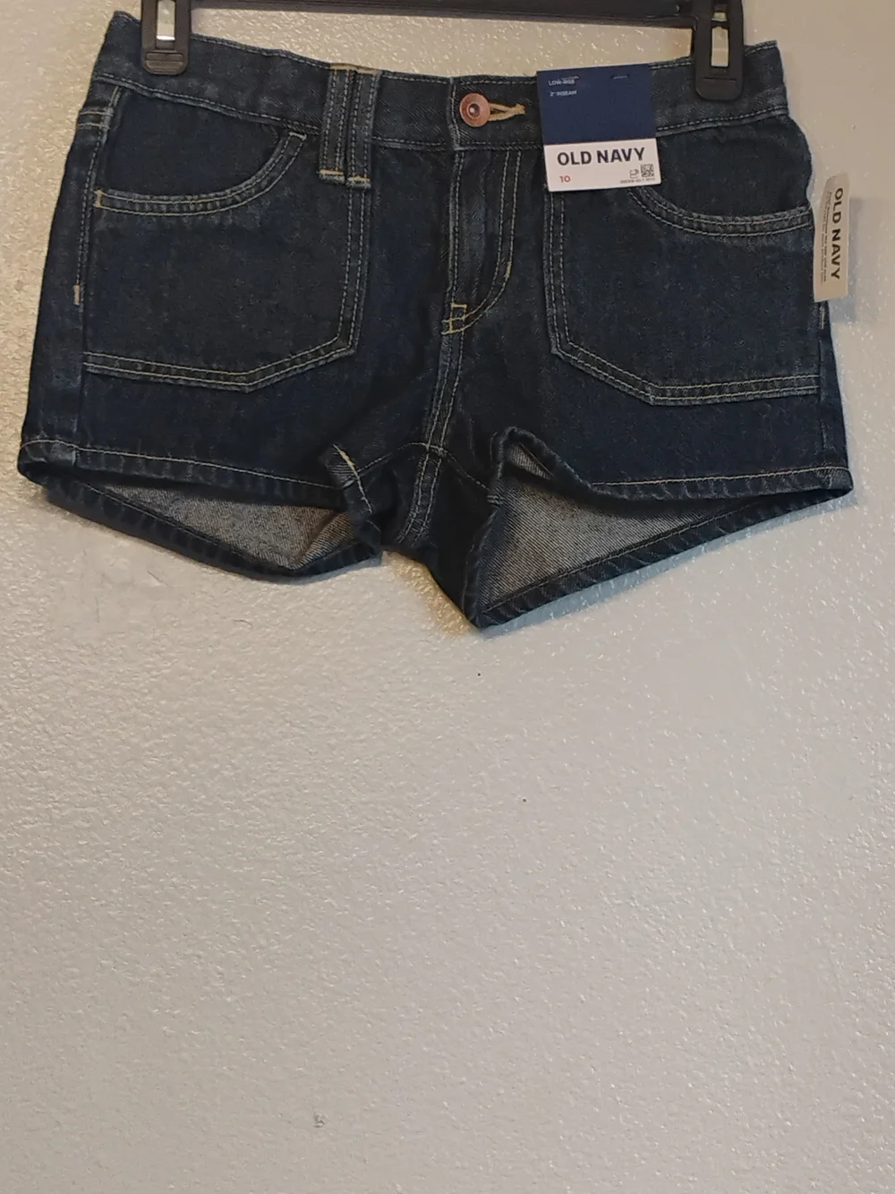 Old Navy Girls Size 10 Low Rise Utility Denim Jean Shorts Dark Wash NWT 2”